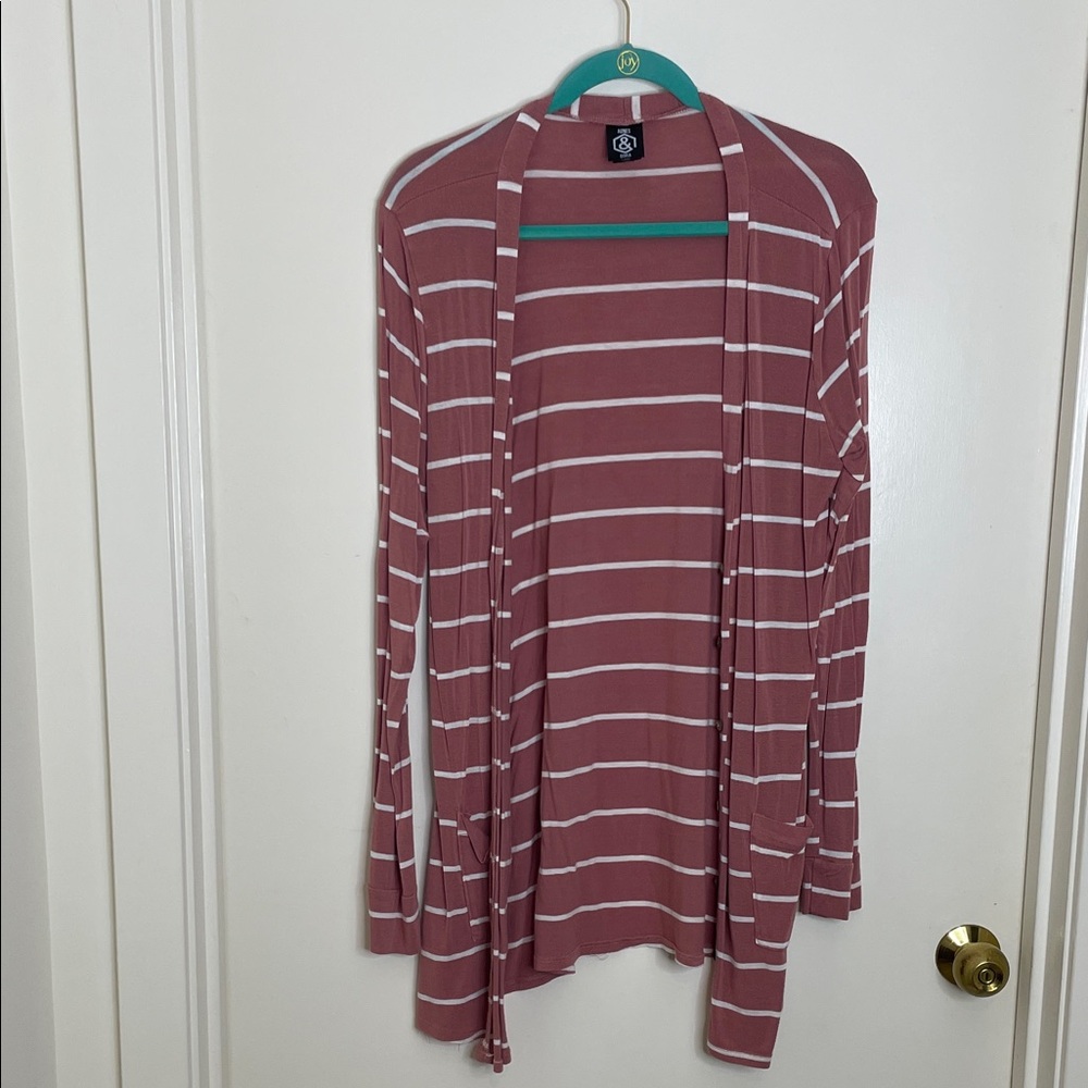 Agnes & Dora Dusty Pink and White Striped Cardigan